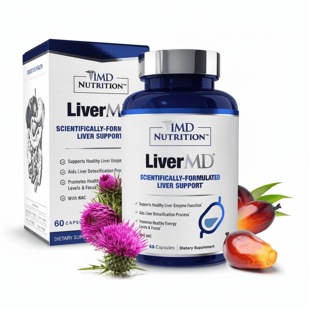 1MD Nutrition LiverMD Liver Health Support Silymarin Artichoke ALCAT 60 Capsules - Wasif Shop