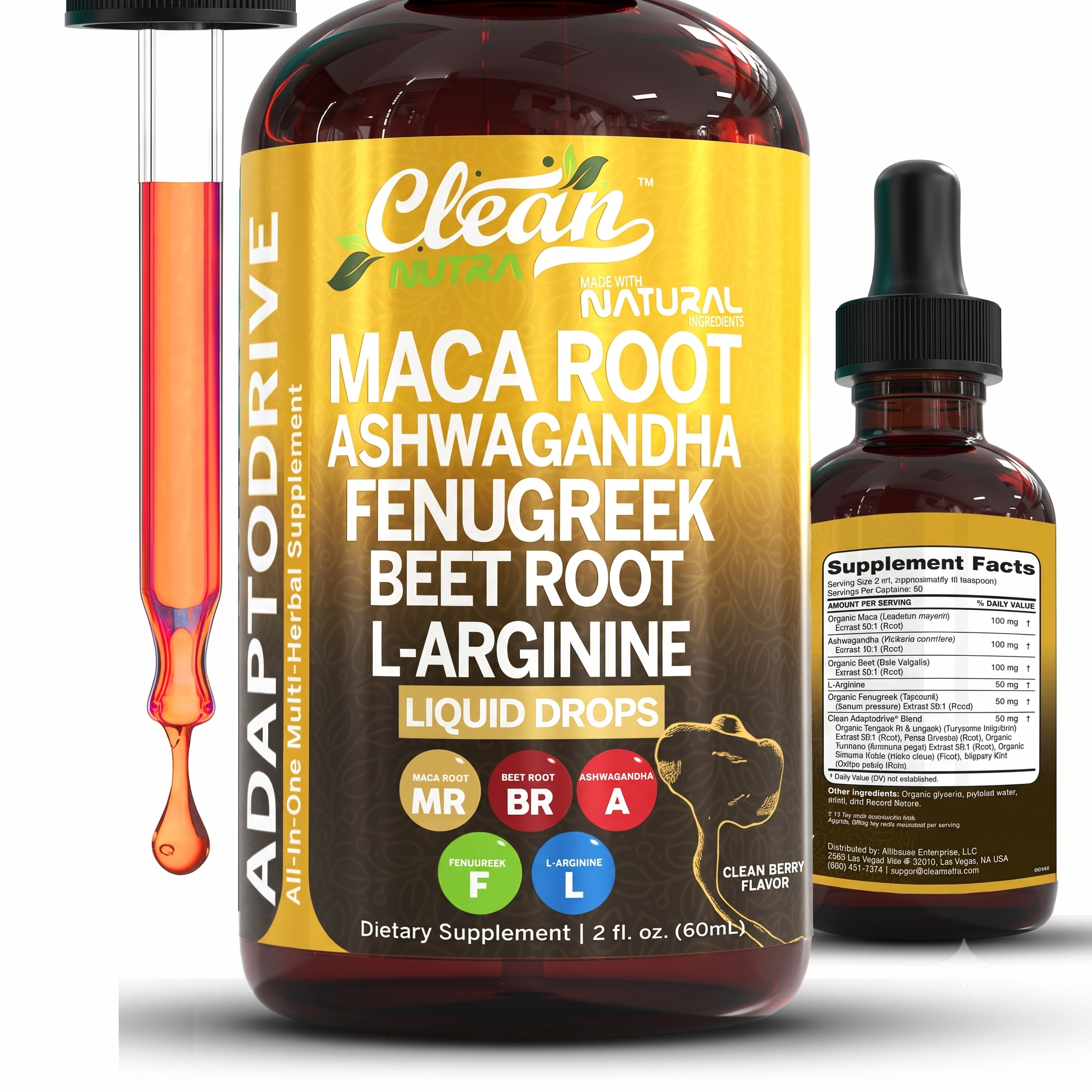 Clean Nutra Organic Maca Root Liquid Drops with Ashwagandha 60ml