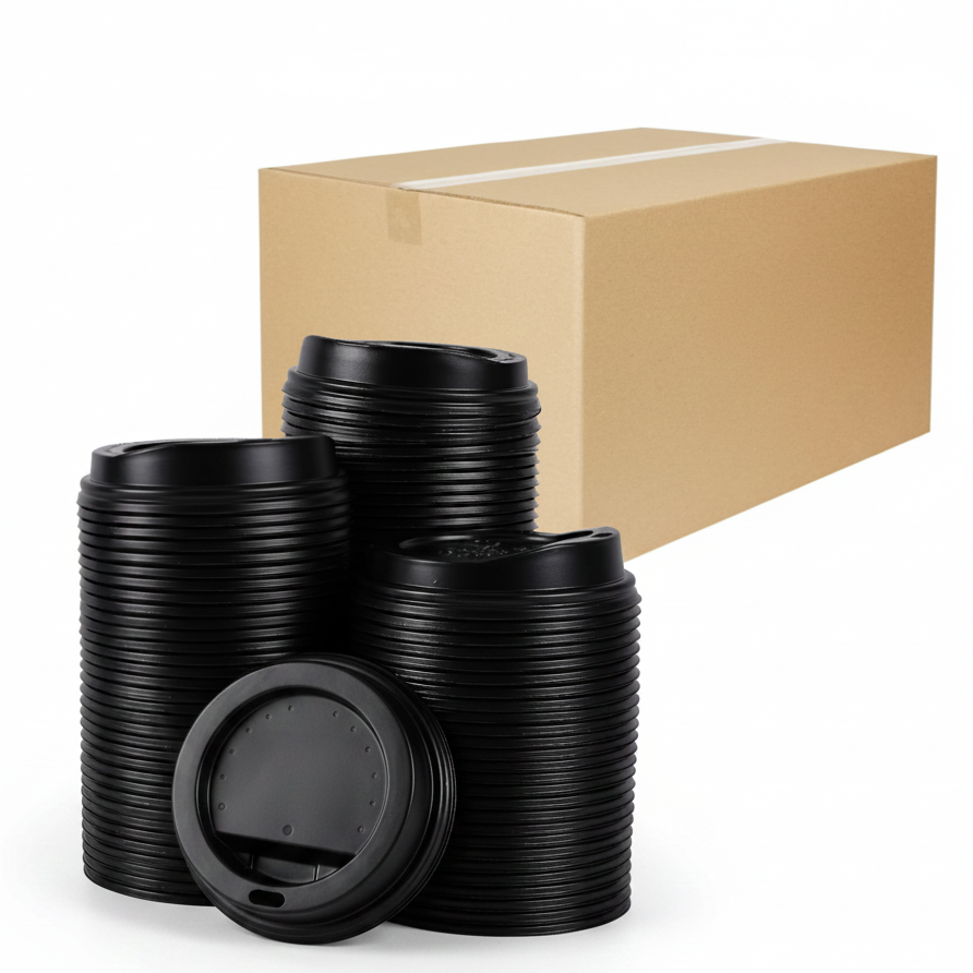 Black Coffee Cup Lids - 1x1 Format