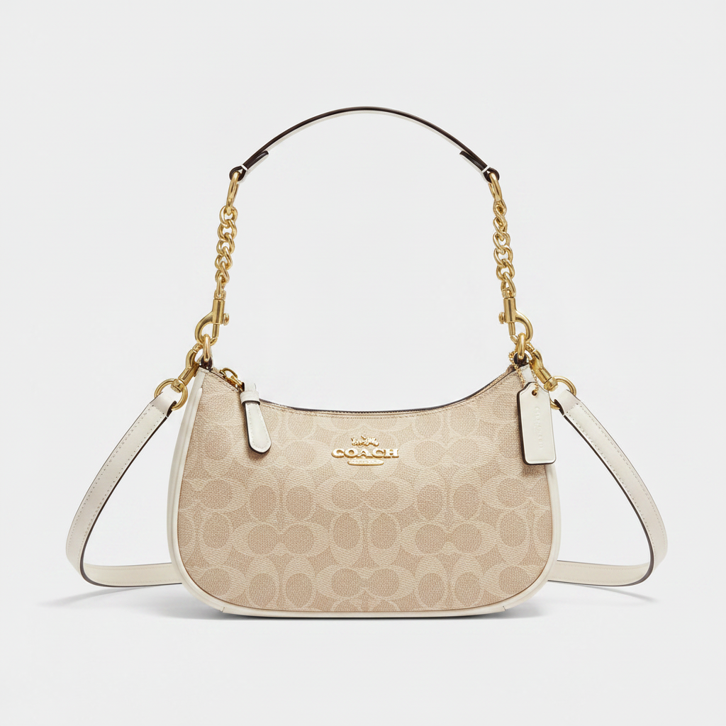 Coach Teri Shoulder Bag Beige White Background