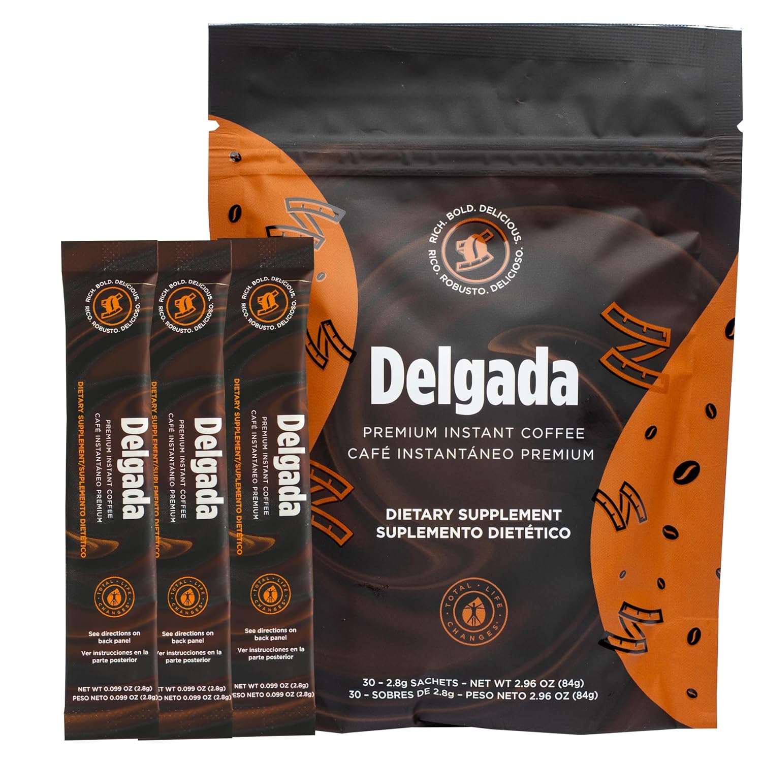 Delgada Instant Coffee Garcinia Ganoderma 30ct Sealed