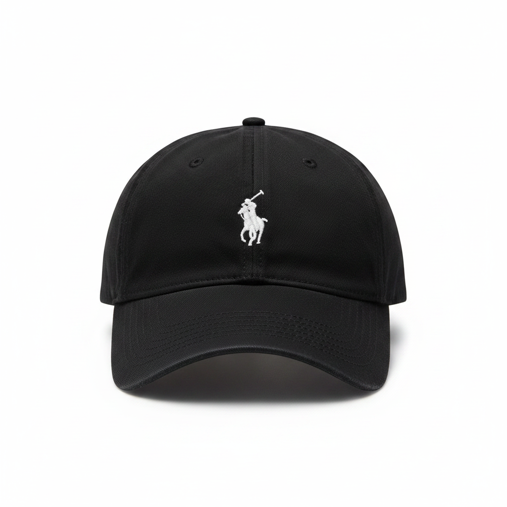 Polo Ralph Lauren Black Cap White Logo White Background